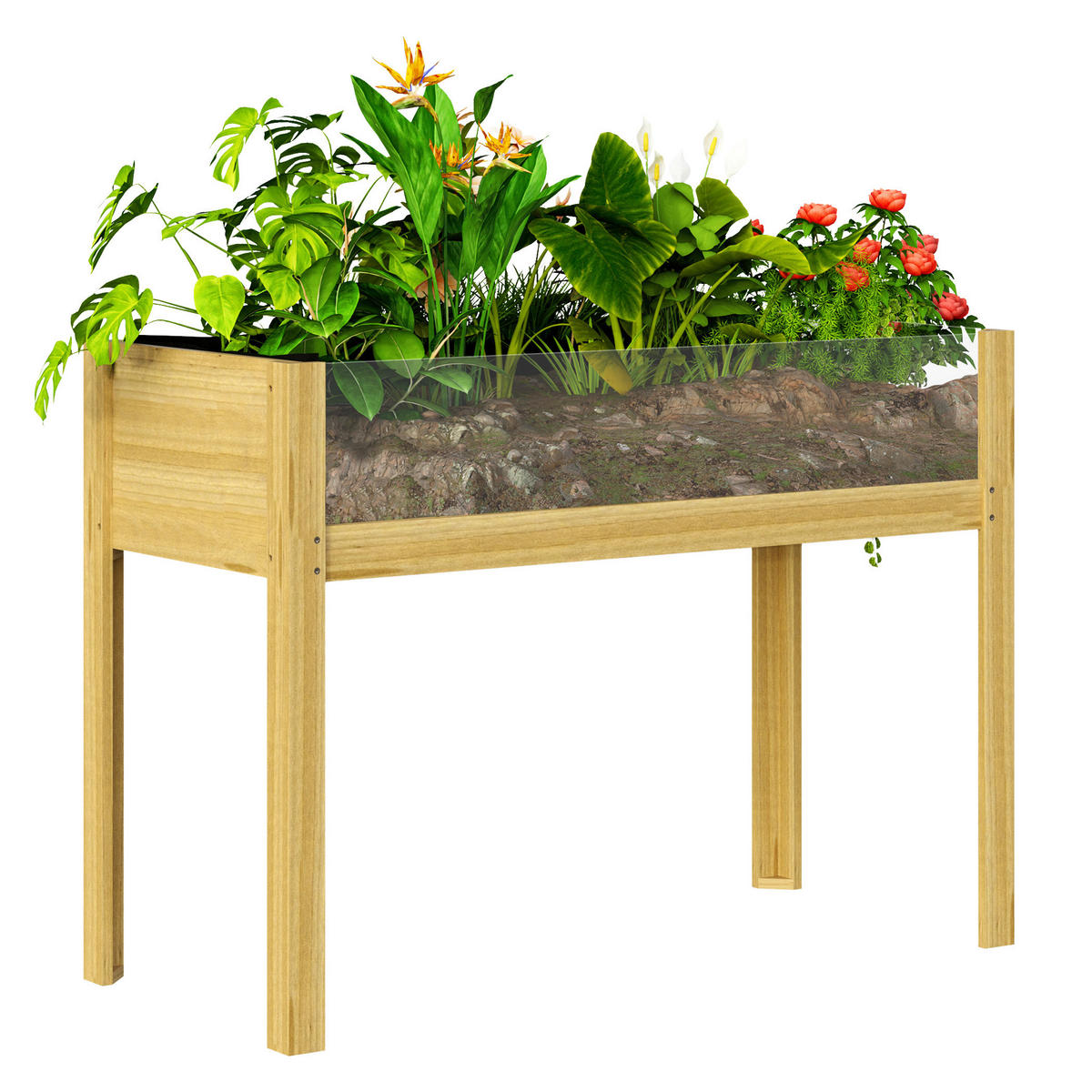 Outsunny Hochbeet natur Holz B/H/L: ca. 50x80x110 cm Hochbeet - natur (110,00/50,00/80,00cm) - Outsunny