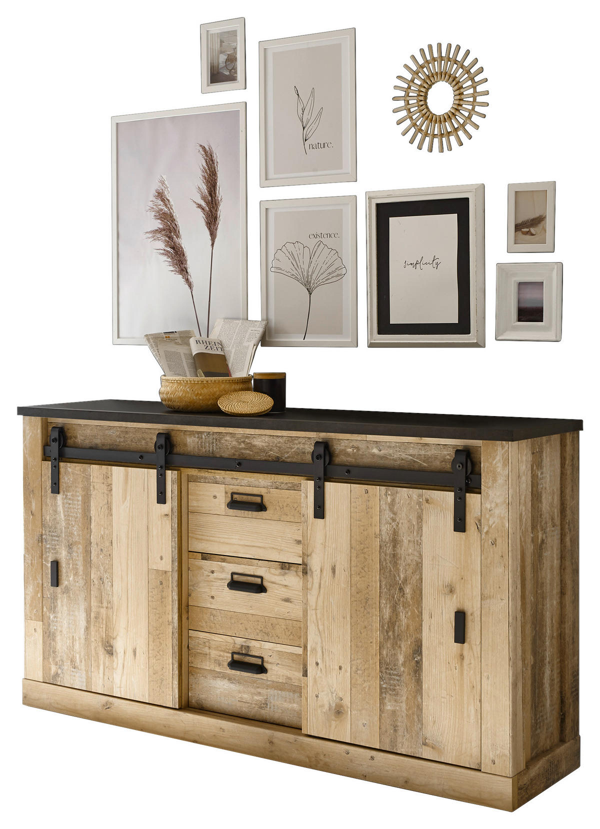 Sideboard Sherwood B/H/T: ca. 160x90x42 cm Sherwood - Eiche/anthrazit (160,00/90,00/42,00cm)