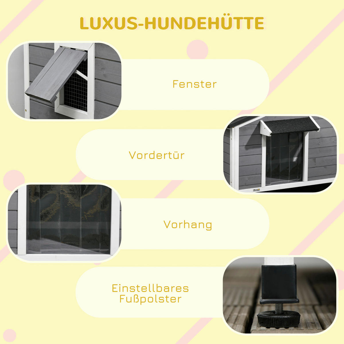 PawHut Hundehütte weiß Holz B/H/L: ca. 79x72x109 cm Hundehütte - weiß/schwarz (109,00/79,00/72,00cm) - PawHut