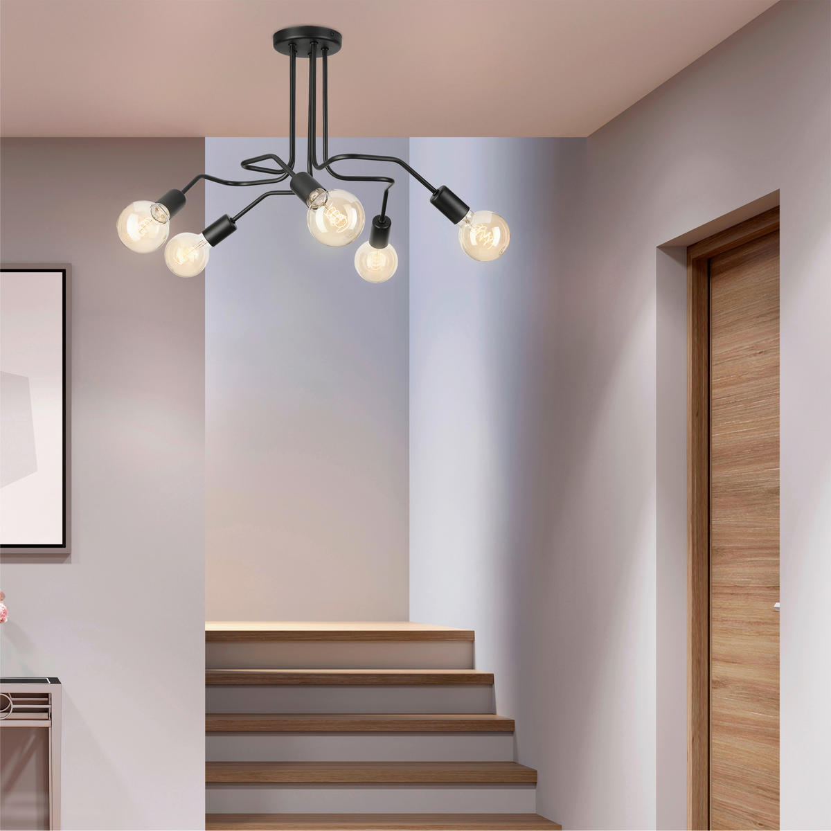 Lamkur Deckenleuchte DOMINO 51222 schwarz Stahl H/L: ca. 40x59 cm E27 5 Brennstellen Domino - schwarz (59,00cm) - Lamkur