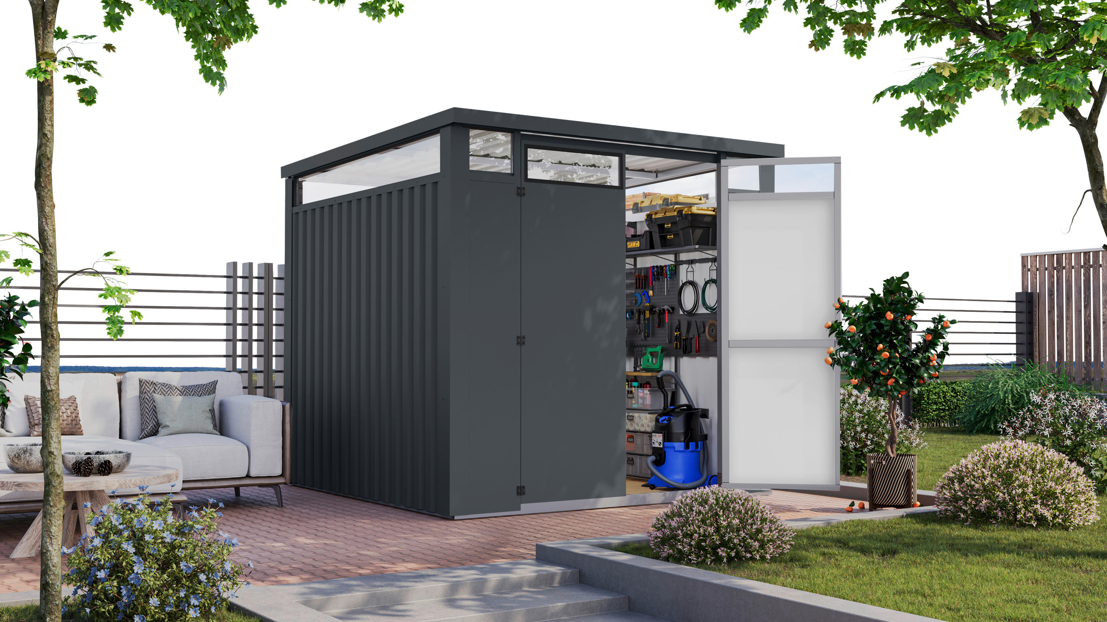 Karibu Gartenhaus Nessa 2 anthrazit B/H/L: ca. 220x215x220 cm Nessa 2 - anthrazit (220,00/220,00/215,00cm) - Karibu