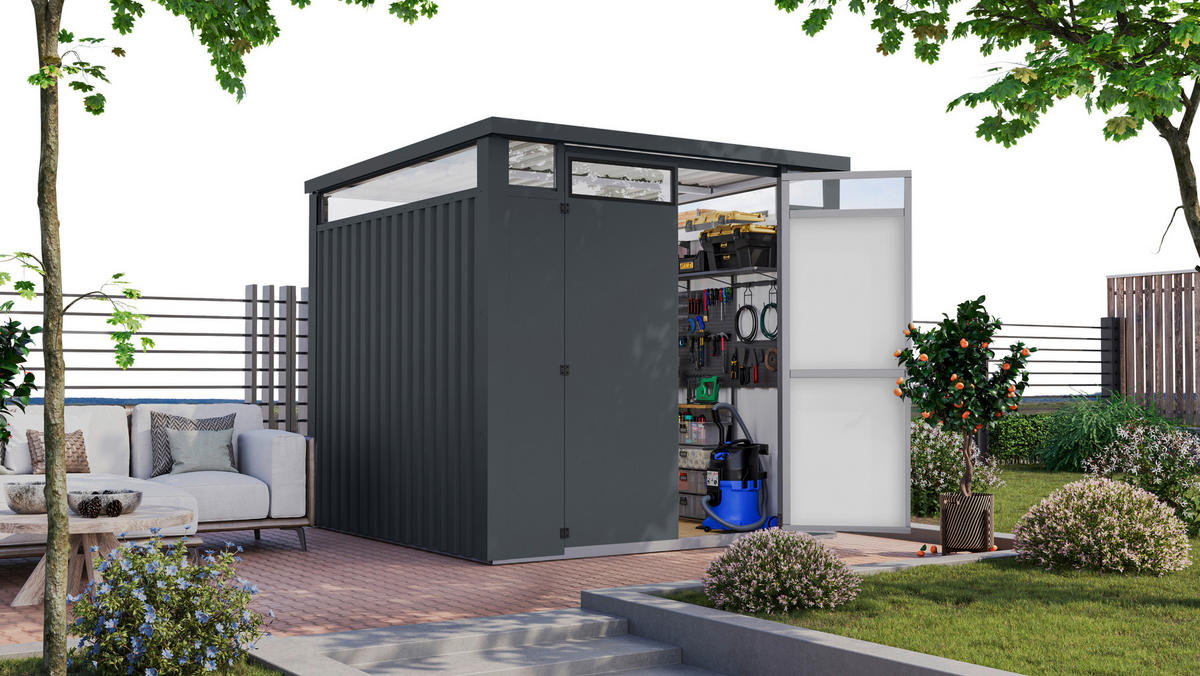 Karibu Gartenhaus Nessa 2 anthrazit B/H/L: ca. 220x215x220 cm Nessa 2 - anthrazit (220,00/220,00/215,00cm) - Karibu