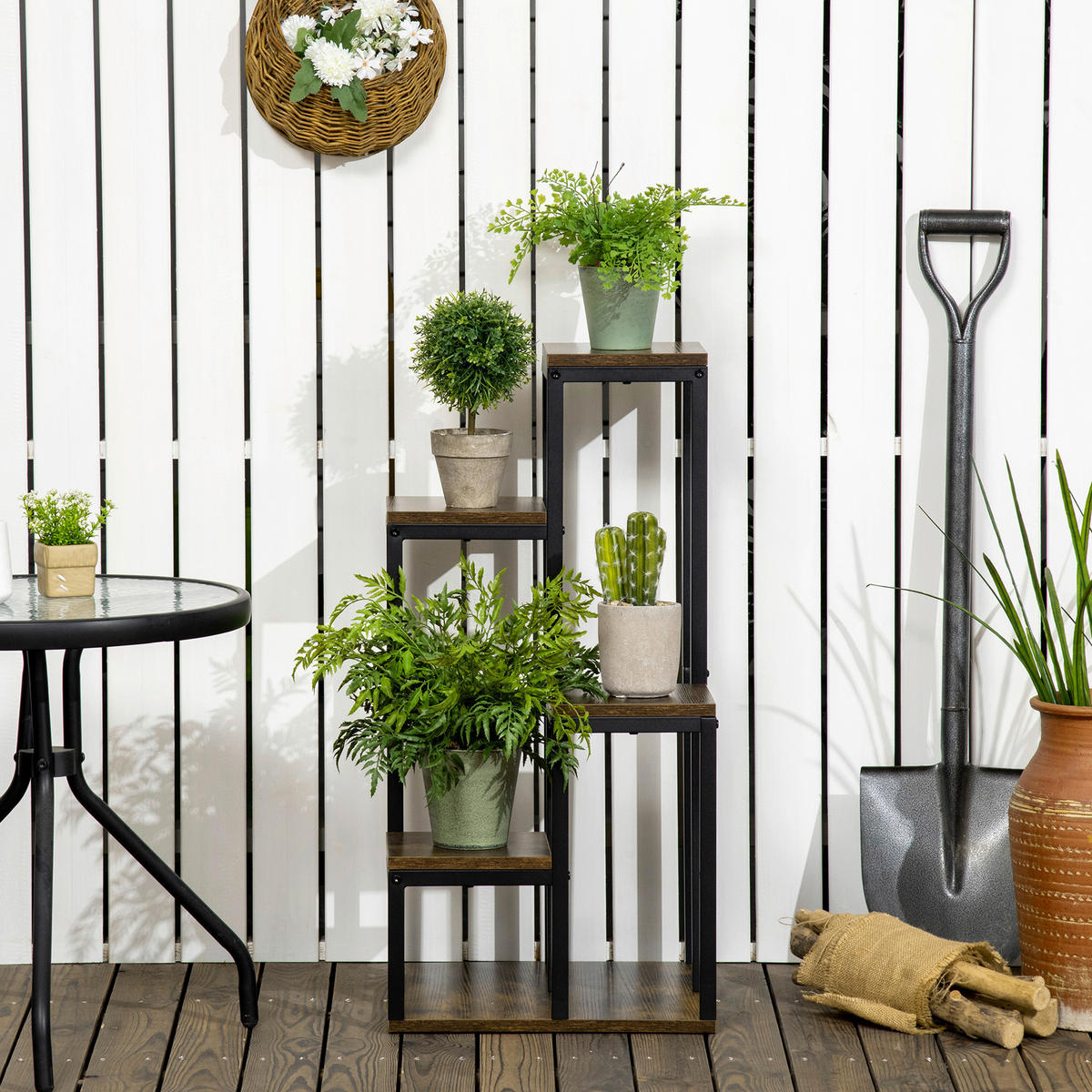 Outsunny Blumenständer braun MDF B/H/L: ca. 40x81x40 cm Blumenständer - braun (40,00/40,00/81,00cm) - Outsunny
