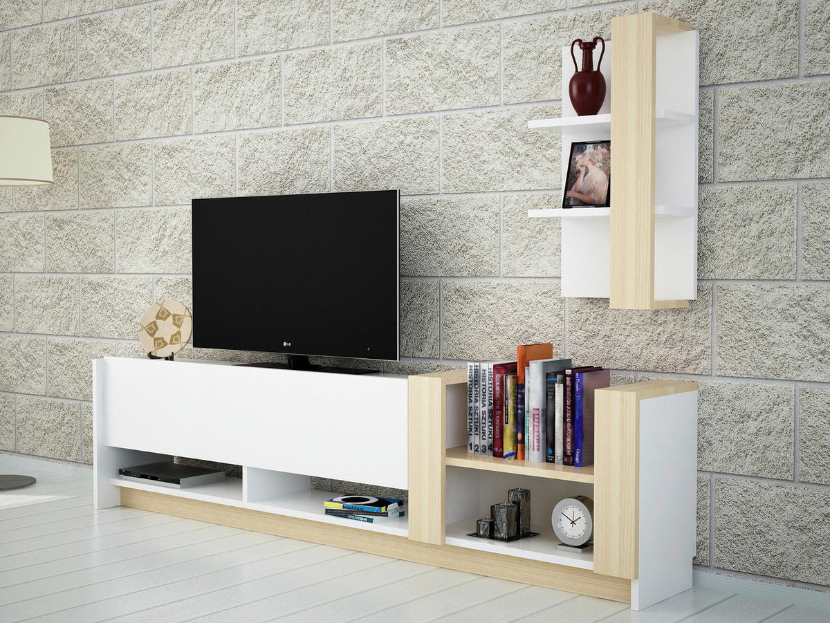 Wohnwand Kazablanka weiß Safir B/H/T: ca. 182x45x30 cm Kazablanka - weiß/Safir (182,00/45,00/30,00cm) - moebel17