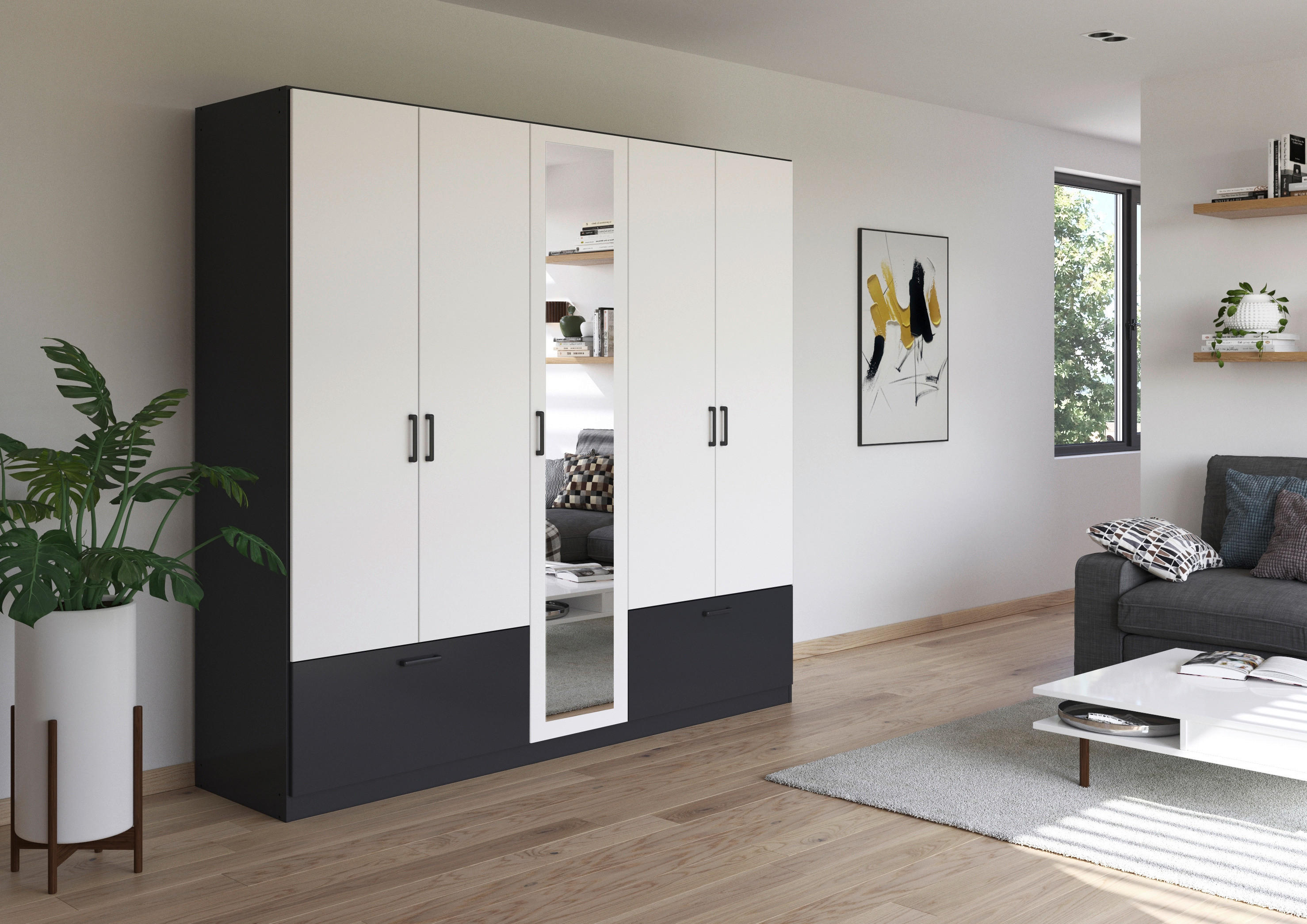 Kleiderschrank Jubi Alpinweiß grau B/H/T: ca. 226x210x54 cm Jubi - Alpinweiß/grau (226,00/210,00/54,00cm)