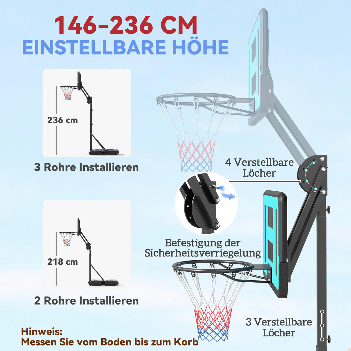 SPORTNOW Basketballkorb schwarz B/H/L: ca. 71x270x175 cm Basketballkorb - schwarz (175,00/71,00/270,00cm) - SPORTNOW