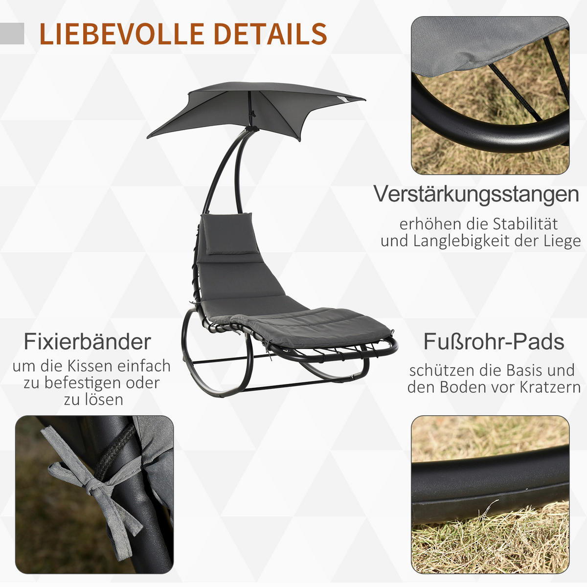 Outsunny Schaukelliege dunkelgrau Stahl B/H/L: ca. 114x190x185 cm Schaukelliege - dunkelgrau (185,00/114,00/190,00cm) - Outsunny