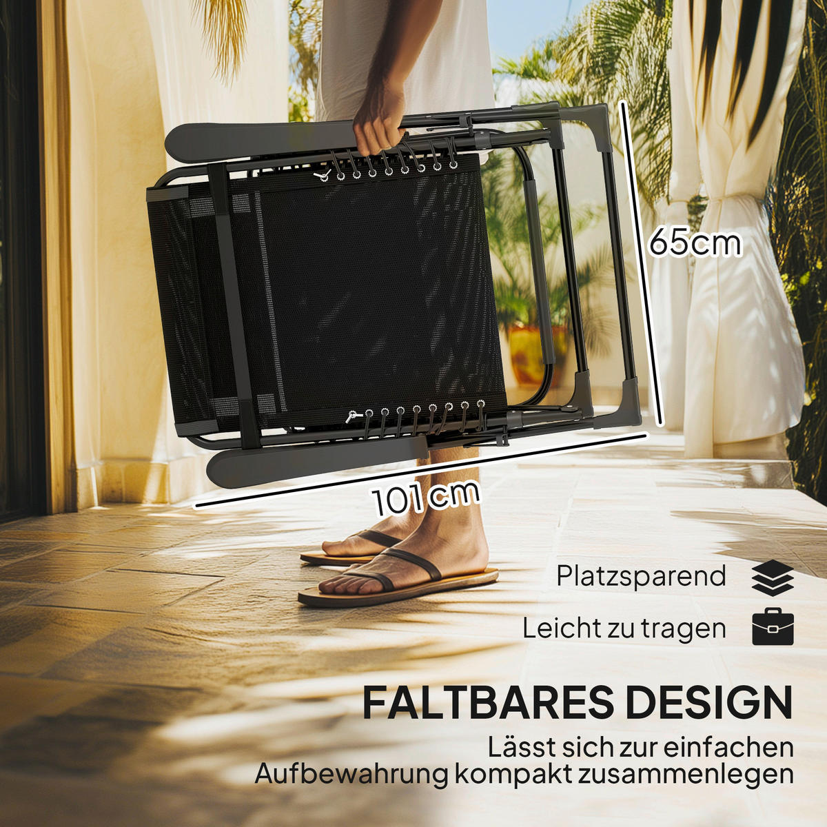 Outsunny Sonnenliege schwarz Metall B/H/L: ca. 65x112x90 cm Sonnenliege - schwarz (90,00/65,00/112,00cm) - Outsunny