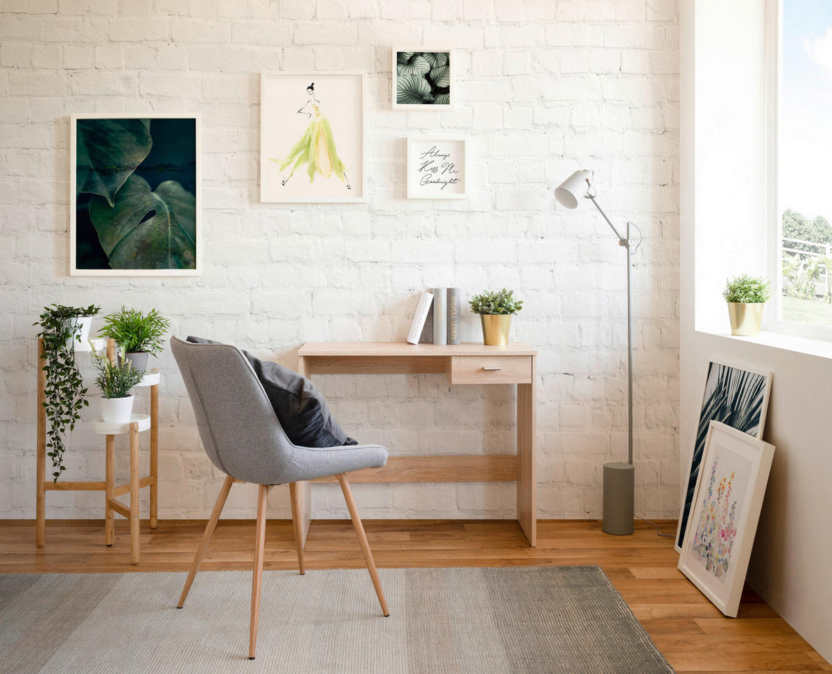 Schreibtisch Fritz Eiche Sonoma Nachbildung B/H/T: ca. 89x74x40 cm Fritz - Eiche/silber (89,00/74,00/40,00cm)