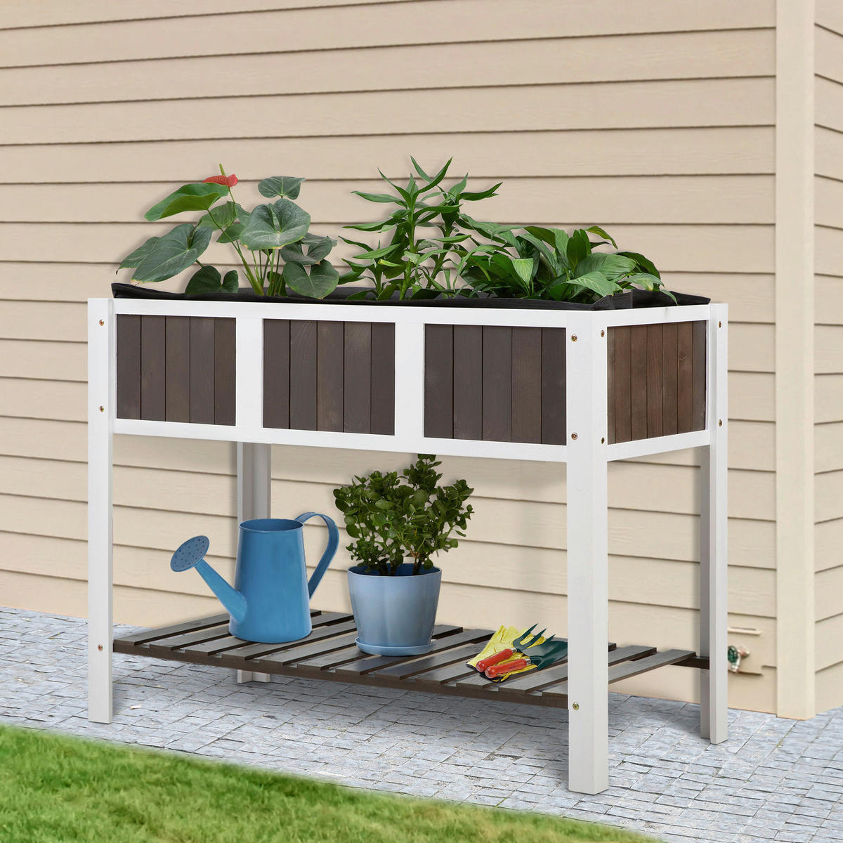 Outsunny Hochbeet B/H/L: ca. 57x89x119 cm Hochbeet - weiß/grau (119,00/57,00/89,00cm) - Outsunny