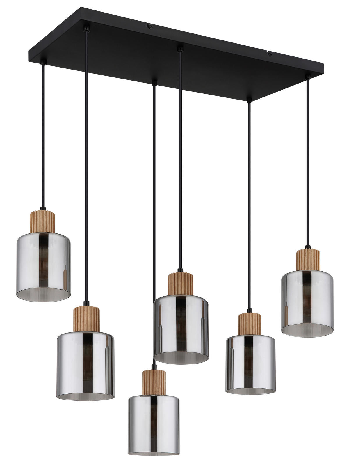 GLOBO Pendelleuchte Rauch schwarz dunkelbraun Glas Holz Metall B/H/L: ca. 33x120x67 cm E27 6 Brennstellen ALEIDIS - dunkelbraun/schwarz (67,00/33,00/120,00cm) - GLOBO