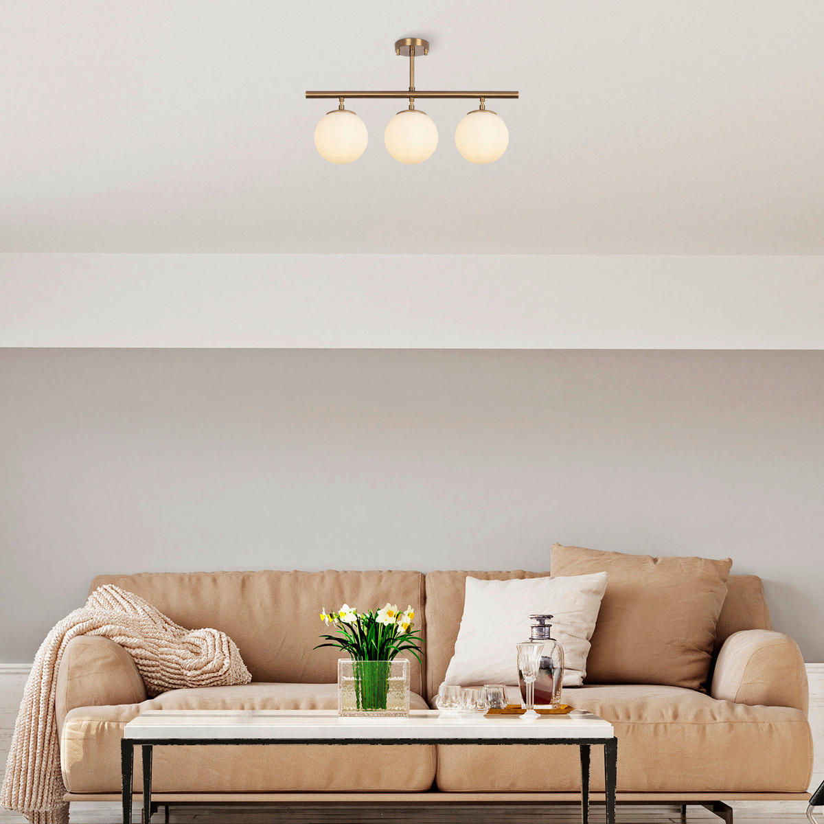 Opviq Deckenleuchte Atmaca bronze Glas Metall B/H/T/L/D: ca. 15x37x15x60x15 cm E27 3 Brennstellen Atmaca - bronze (60,00/15,00/37,00cm) - Opviq