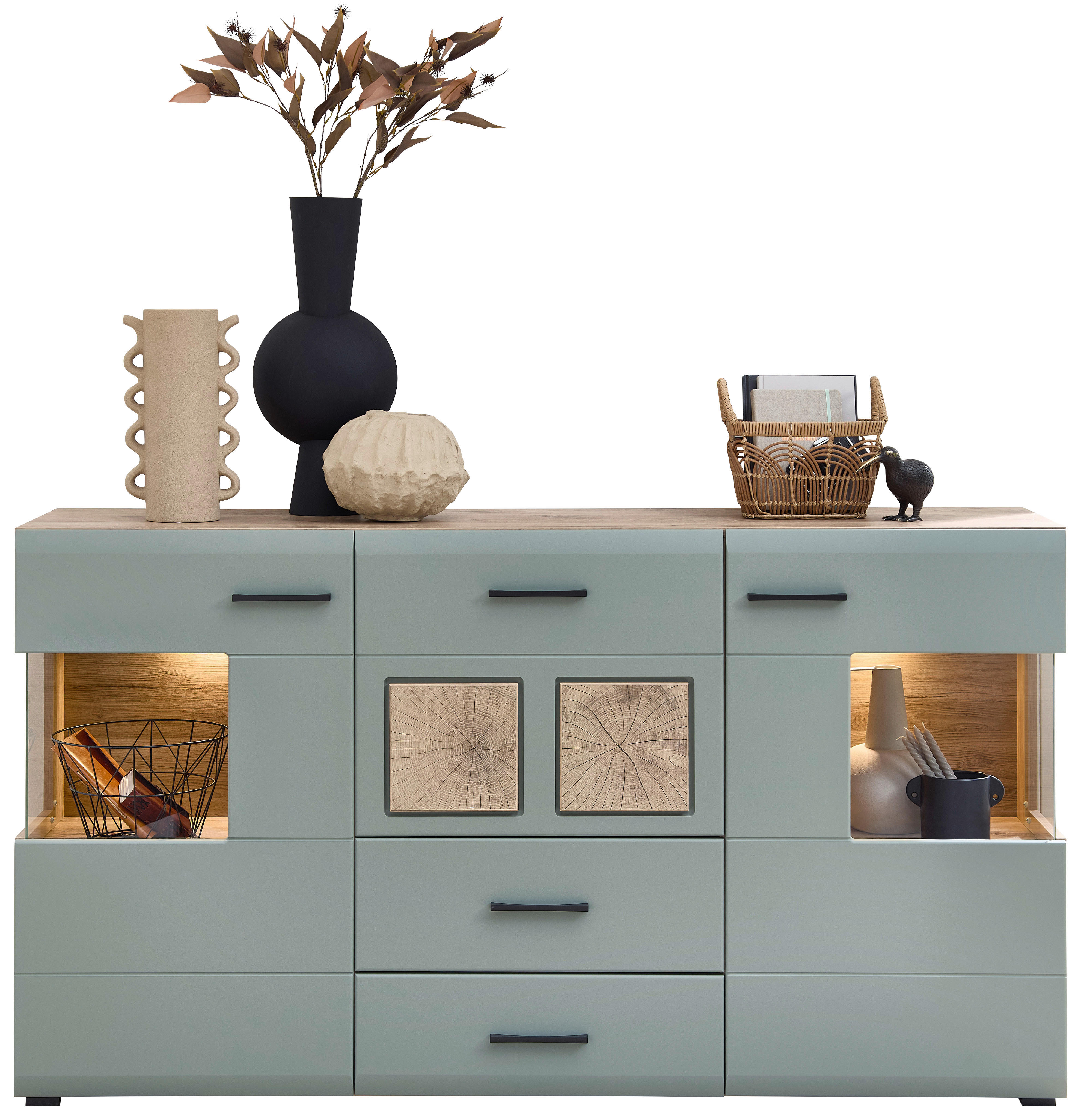 Sideboard Fun Plus 2 salbei Oak Eiche Viking Nachbildung B/H/T: ca. 170x94x42 cm Fun Plus 2 - Oak/salbei (170,00/94,00/42,00cm)