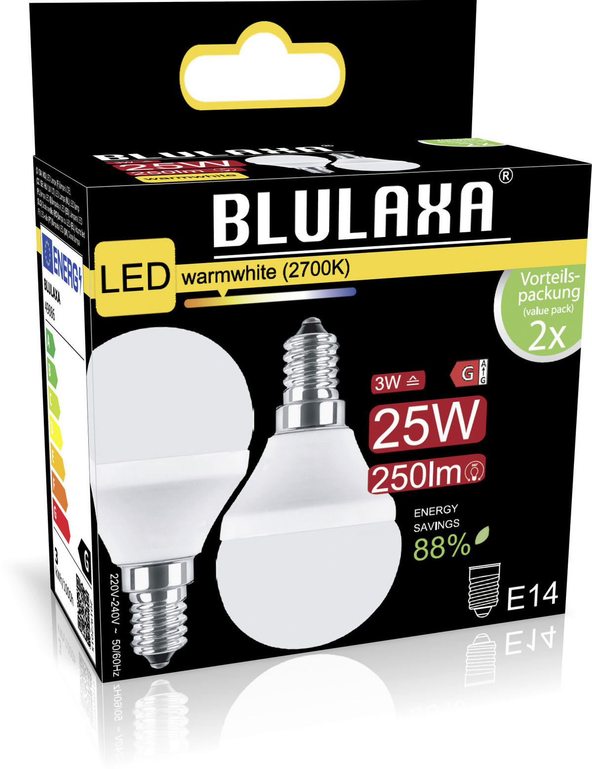 Blulaxa LED Tropfenlampe 2er Pack E14 LED-Tropfenlampe_2erPack E14 - (4,50/8,20cm) - Blulaxa