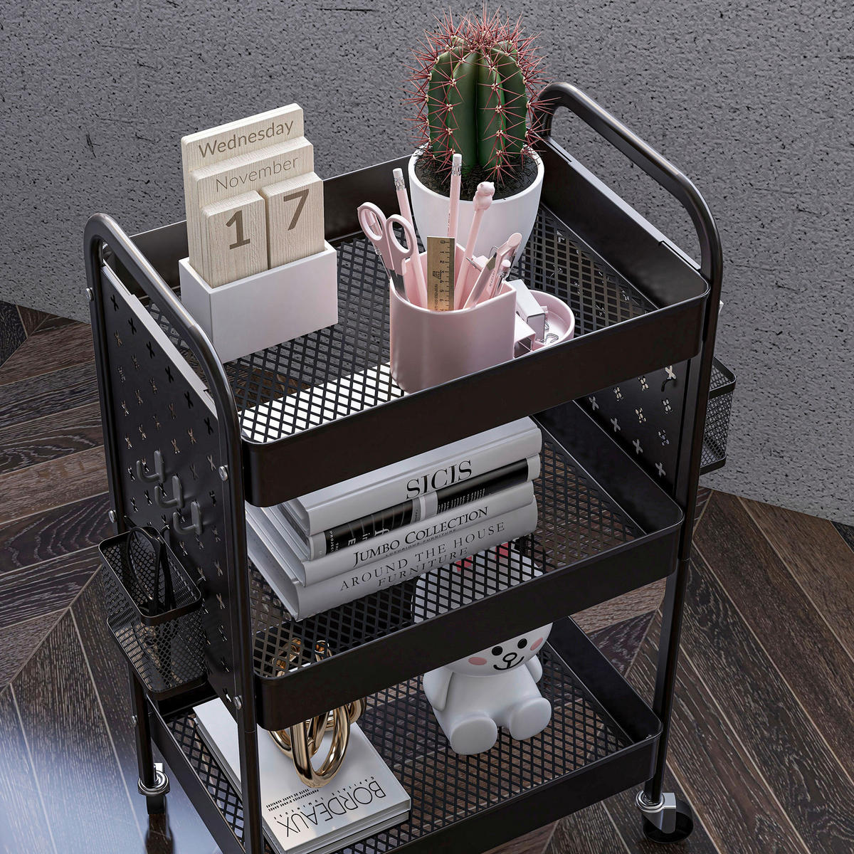 HOMCOM Küchenwagen schwarz Edelstahl B/H/L: ca. 30,5x53,5x75 cm Küchenwagen - schwarz (75,00/30,50/53,50cm) - HOMCOM