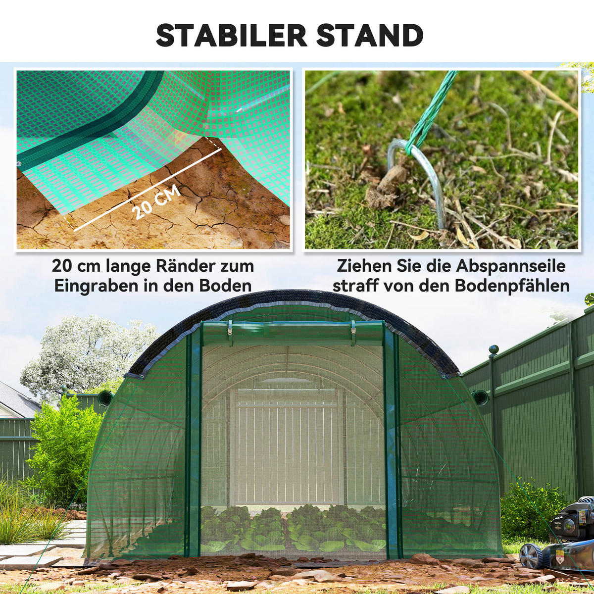 Outsunny Folientunnel B/H/L: ca. 300x198x600 cm Folientunnel - grün (600,00/300,00/198,00cm) - Outsunny