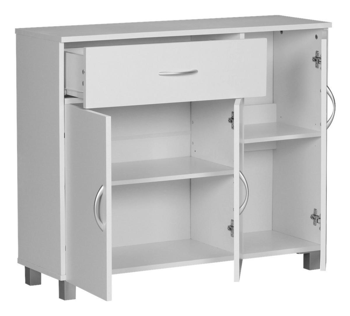 Sideboard weiß silber B/H/T: ca. 90x75x30 cm Sideboard - weiß/silber (90,00/75,00/30,00cm) - Wohnling