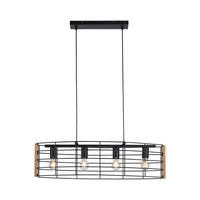 Just Light Pendelleuchte DRAIN 15253-18 schwarz kiefer Metall Holz B/H/T: ca. 83x150x26 cm E27 4 Brennstellen DRAIN - kiefer/schwarz (83,00/150,00/26,00cm) - Just Light