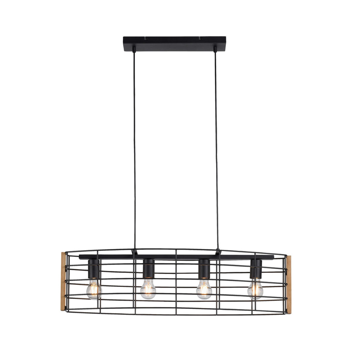 Just Light Pendelleuchte DRAIN 15253-18 schwarz kiefer Metall Holz B/H/T: ca. 83x150x26 cm E27 4 Brennstellen DRAIN - kiefer/schwarz (83,00/150,00/26,00cm) - Just Light