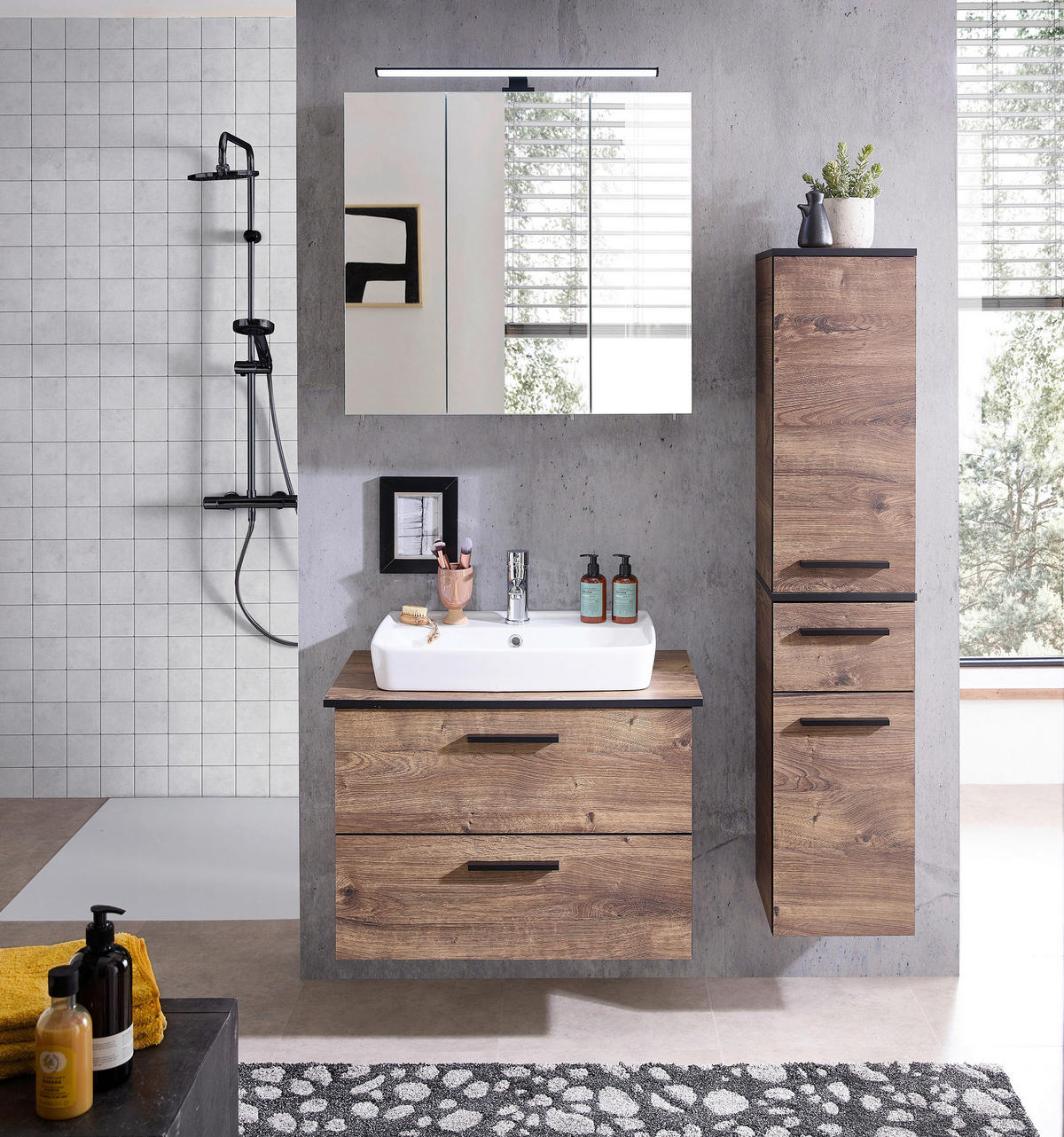 Badezimmer-Set Quickset 374 Eiche Ribeck Nachbildung B/H/T: ca. 75x200x44,5 cm Quickset 374 - Eiche (75,00/200,00/44,50cm) - Pelipal