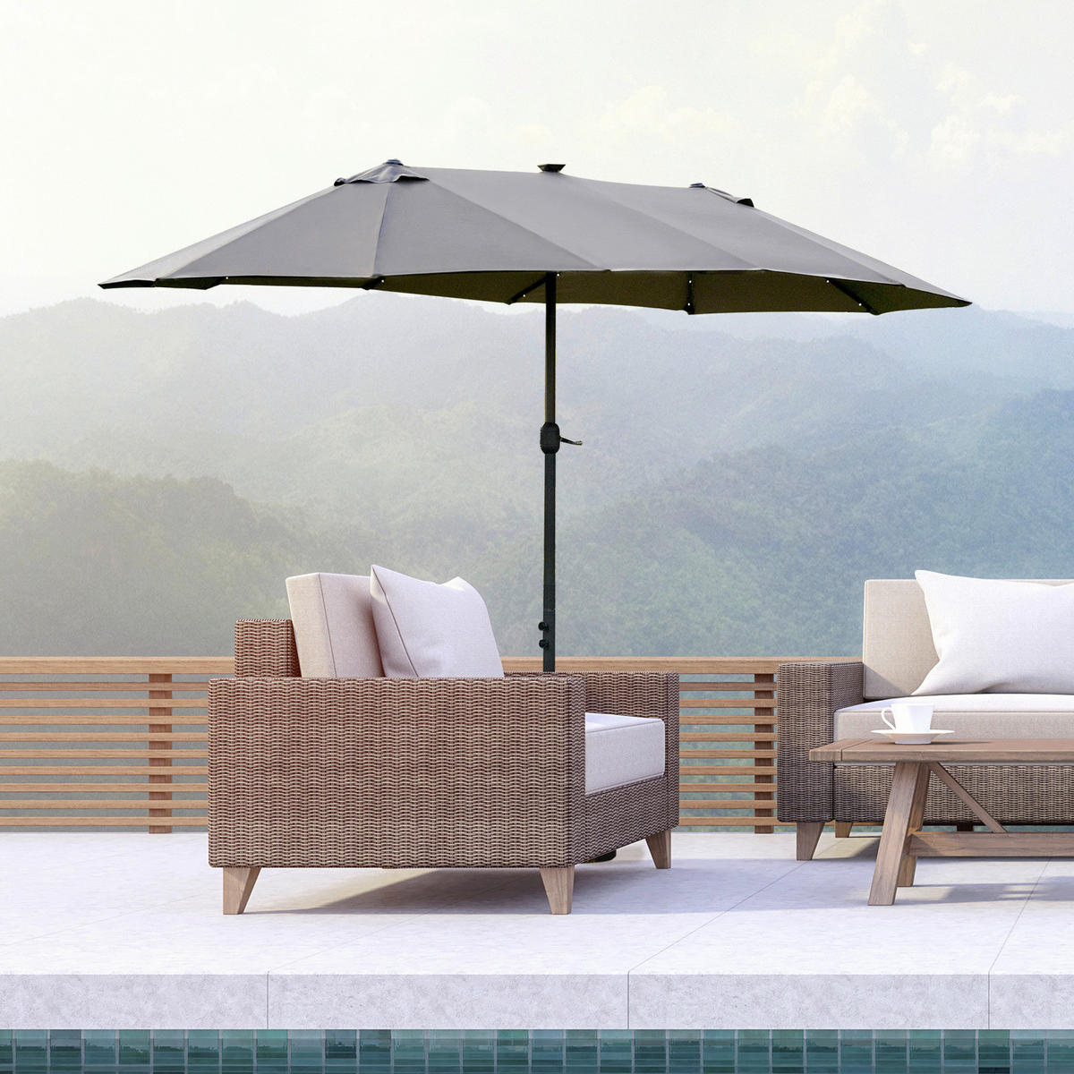 Outsunny Sonnenschirm dunkelgrau Metall B/H/L: ca. 260x240x440 cm Sonnenschirm - dunkelgrau (440,00/260,00/240,00cm) - Outsunny