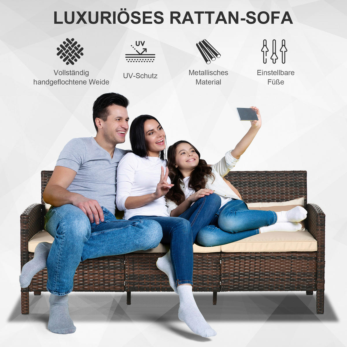 Outsunny Gartensofa braun Stahl B/H/L: ca. 68x78x173 cm Gartensofa - braun (173,00/68,00/78,00cm) - Outsunny