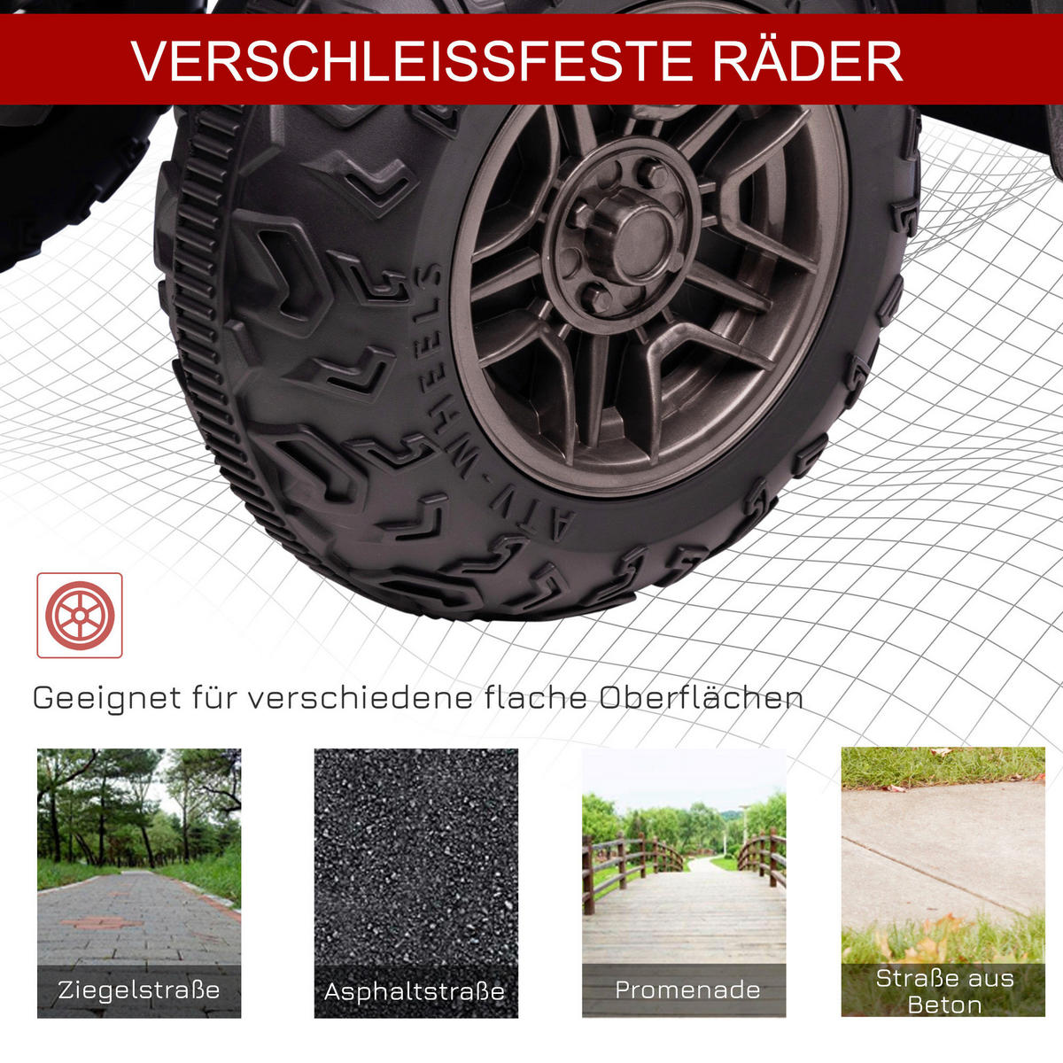 HOMCOM Kinderauto rot B/H/L: ca. 45x88x50 cm Kinderquad - rot/schwarz (50,00/45,00/88,00cm) - HOMCOM
