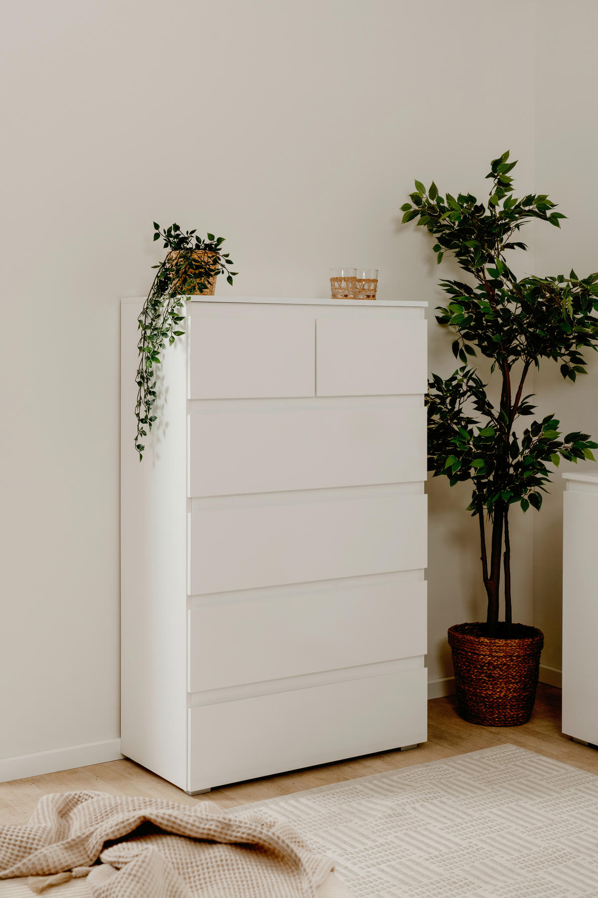 Schubkastenkommode Capetown weiß glänzend weiß B/H/T: ca. 80x132x40 cm Capetown - weiß (80,00/132,00/40,00cm)