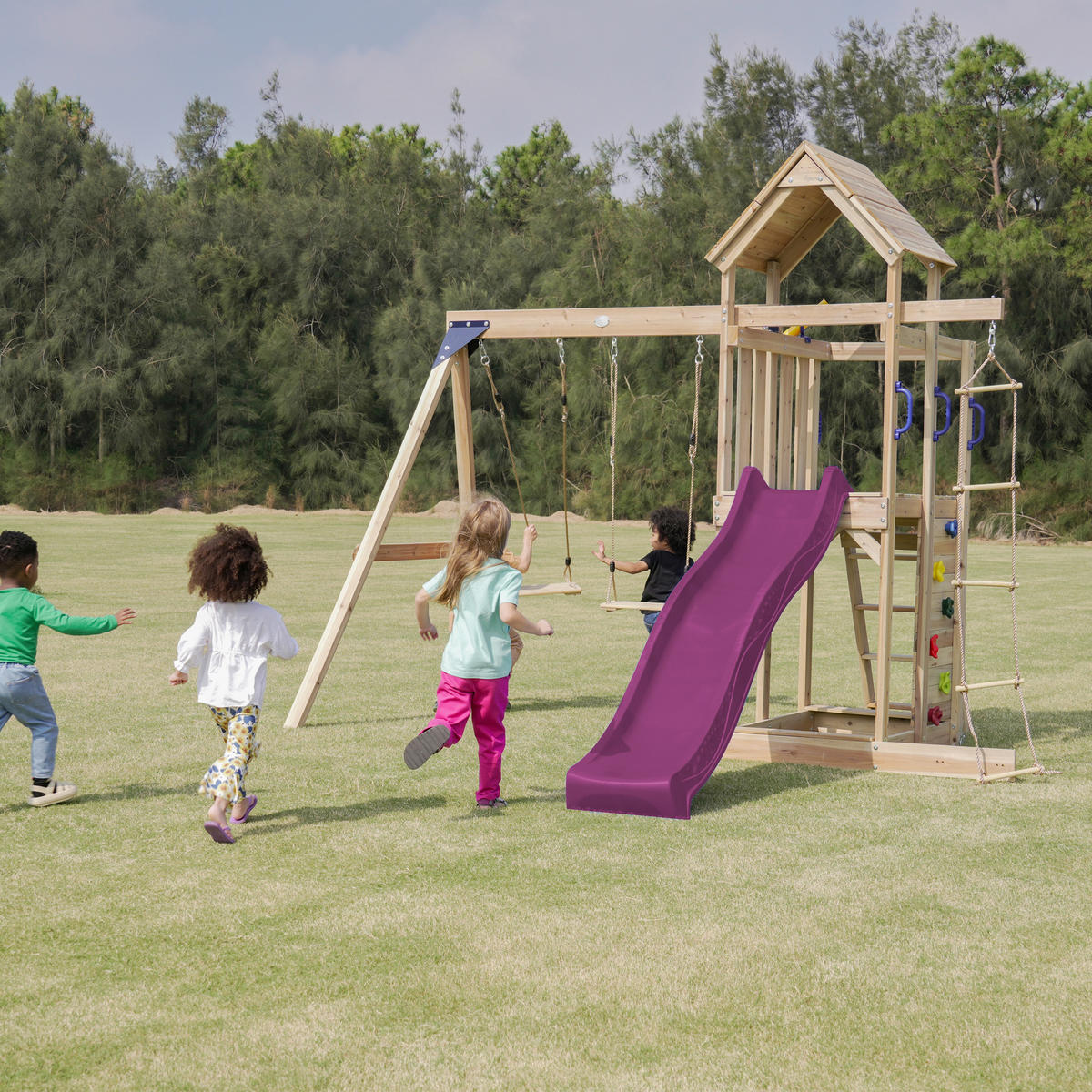 AXI Spielturm Moos lila B/H/L: ca. 342x267x375 cm Moos - lila/braun (375,00/342,00/267,00cm) - AXI