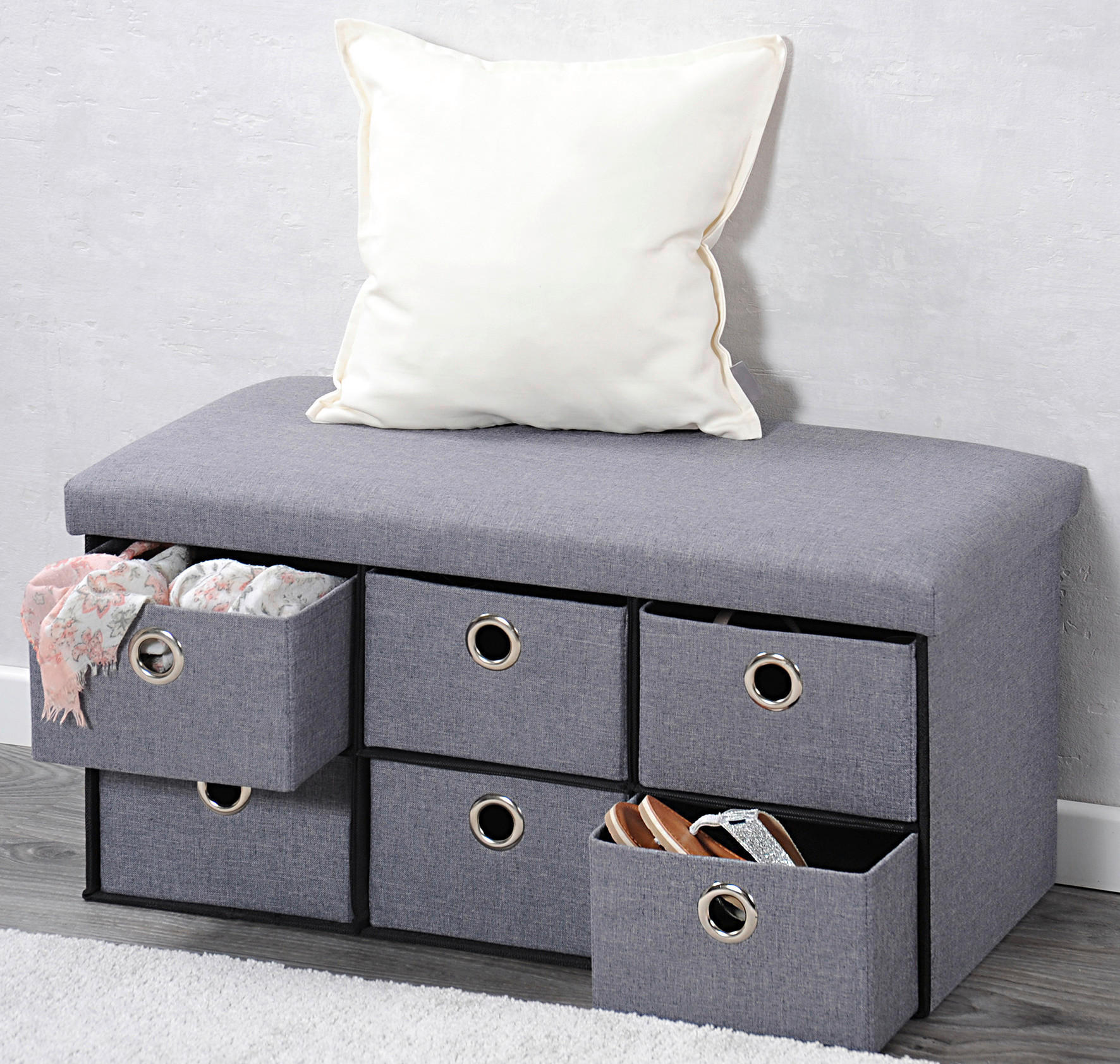 Kesper Sitzbank grau B/H/L: ca. 38x38x76 cm Sitzbank_mit_Aufbewahrungsboxen - grau (76,00/38,00/38,00cm) - Kesper