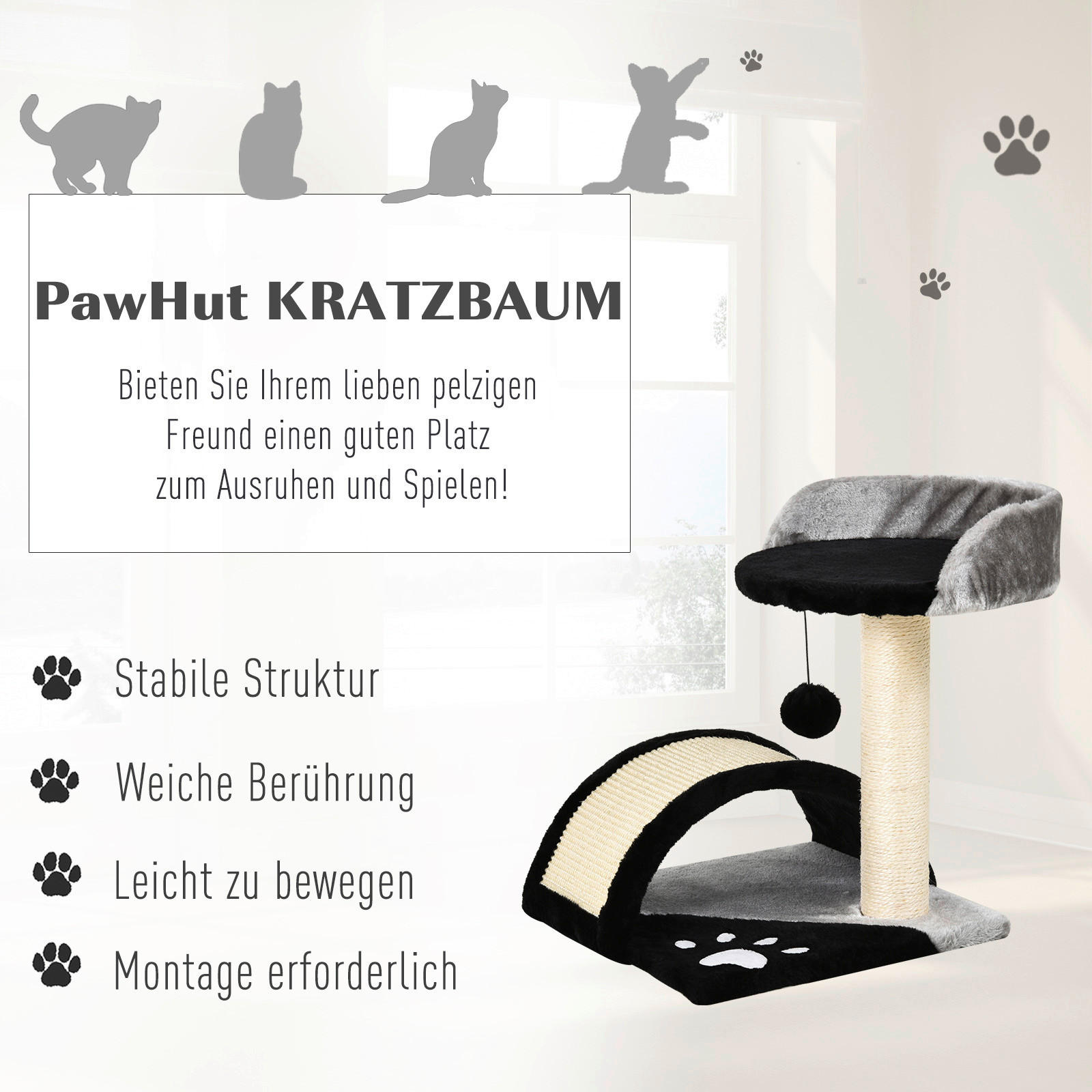 PawHut Katzenbaum schwarz MDF B/H/L: ca. 36x44x36 cm Katzenbaum - schwarz (36,00/36,00/44,00cm) - PawHut