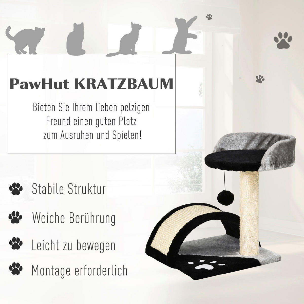 PawHut Katzenbaum schwarz MDF B/H/L: ca. 36x44x36 cm Katzenbaum - schwarz (36,00/36,00/44,00cm) - PawHut
