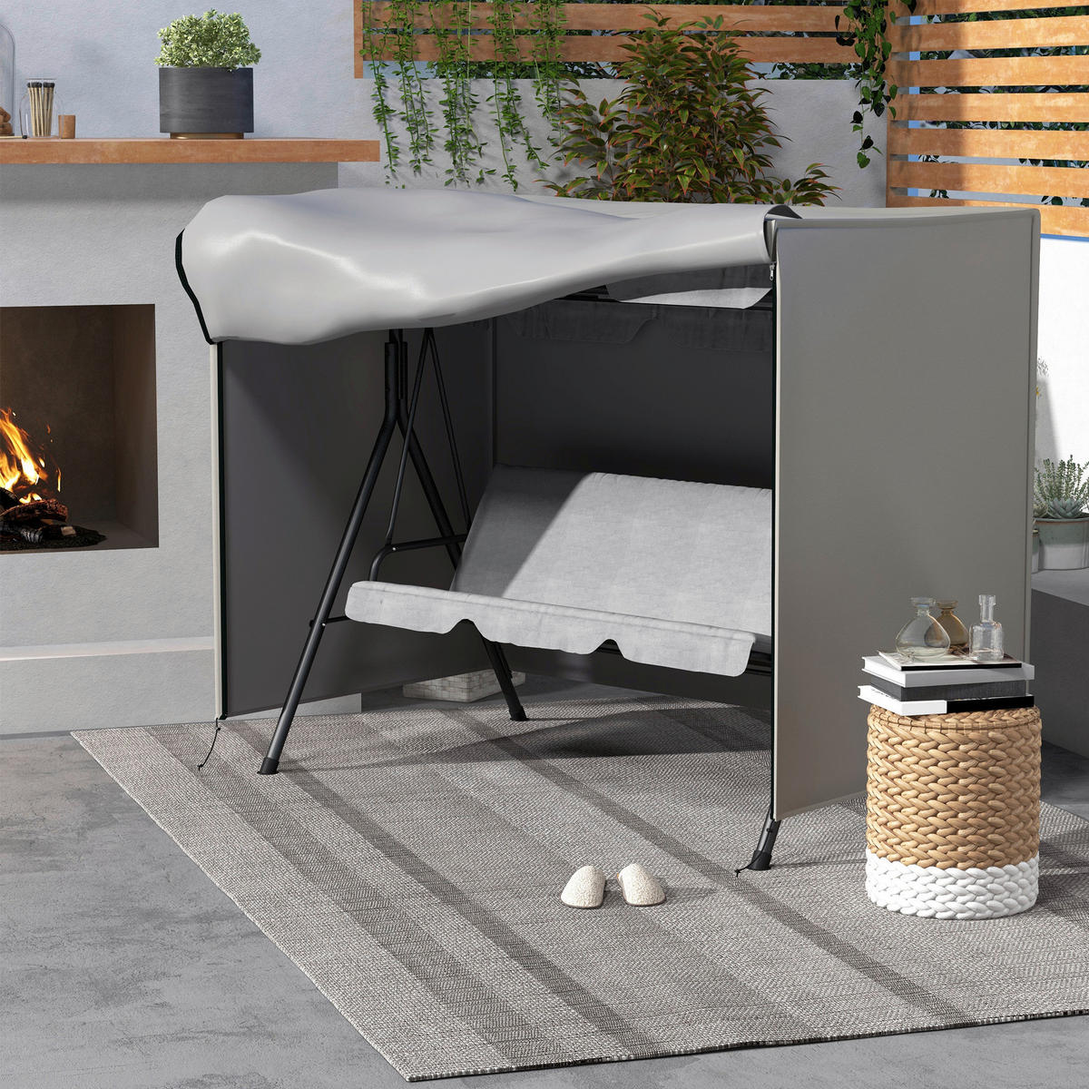 Outsunny Abdeckplane grau Polyester B/H/L: ca. 124x205x164 cm Abdeckhaube_für_Hollywoodschaukeln - grau (164,00/124,00/205,00cm) - Outsunny