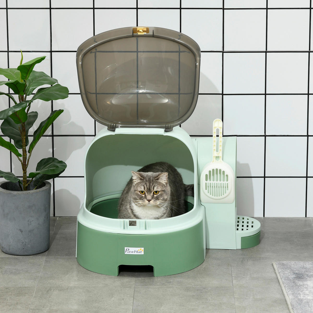 PawHut Katzen-Zubehör grün Edelstahl B/H/L: ca. 60x52x42 cm Katzentoilette - grün (42,00/60,00/52,00cm) - PawHut