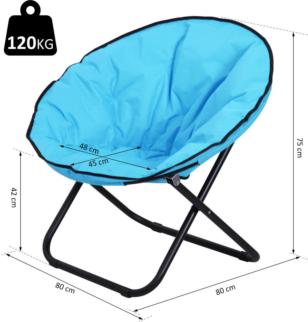 Outsunny Campingstuhl blau Kunststoff B/H/L: ca. 80x75x80 cm Campingstuhl - blau (80,00/80,00/75,00cm) - Outsunny