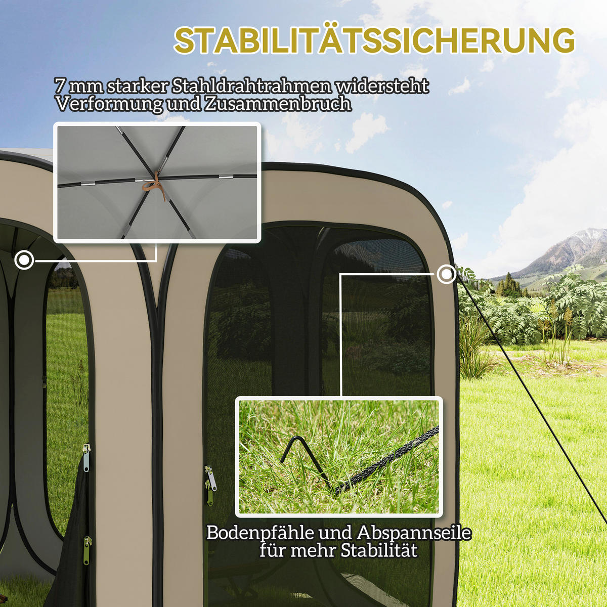 Outsunny Campingzelt Campingzelt - khaki (340,00/300,00/220,00cm) - Outsunny