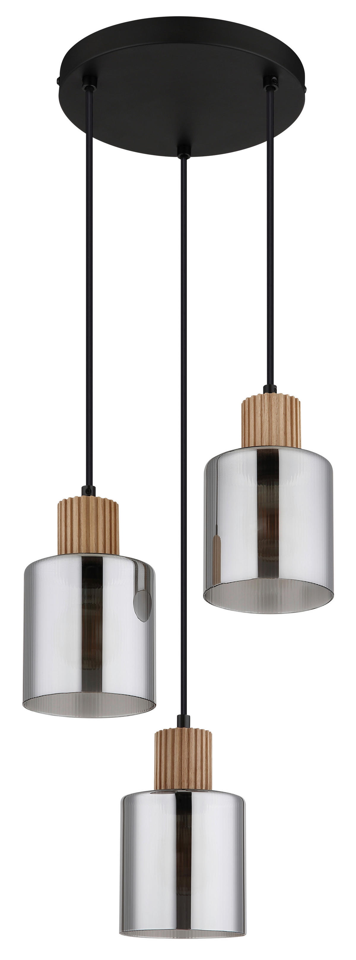 GLOBO Pendelleuchte schwarz dunkelbraun Rauch Glas Holz Metall H/D: ca. 120x30 cm E27 3 Brennstellen ALEIDIS - dunkelbraun/schwarz (30,00/120,00cm) - GLOBO