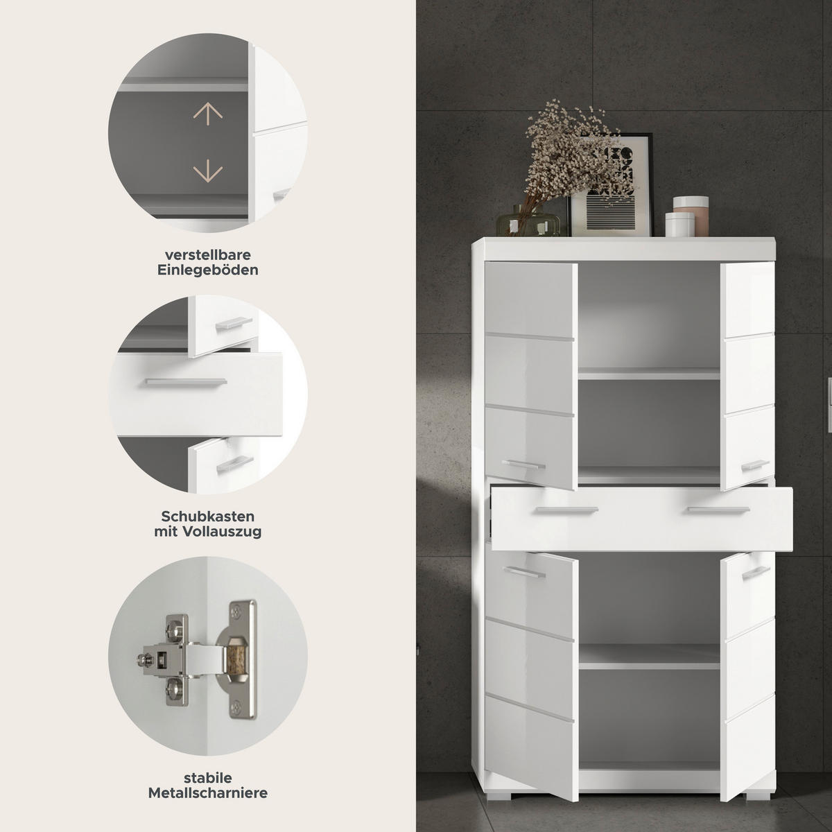 Badezimmer-Set Scout weiß weiß Hochglanz B/H/T: ca. 74x141x31 cm Scout - weiß (74,00/141,00/31,00cm) - xonox.home