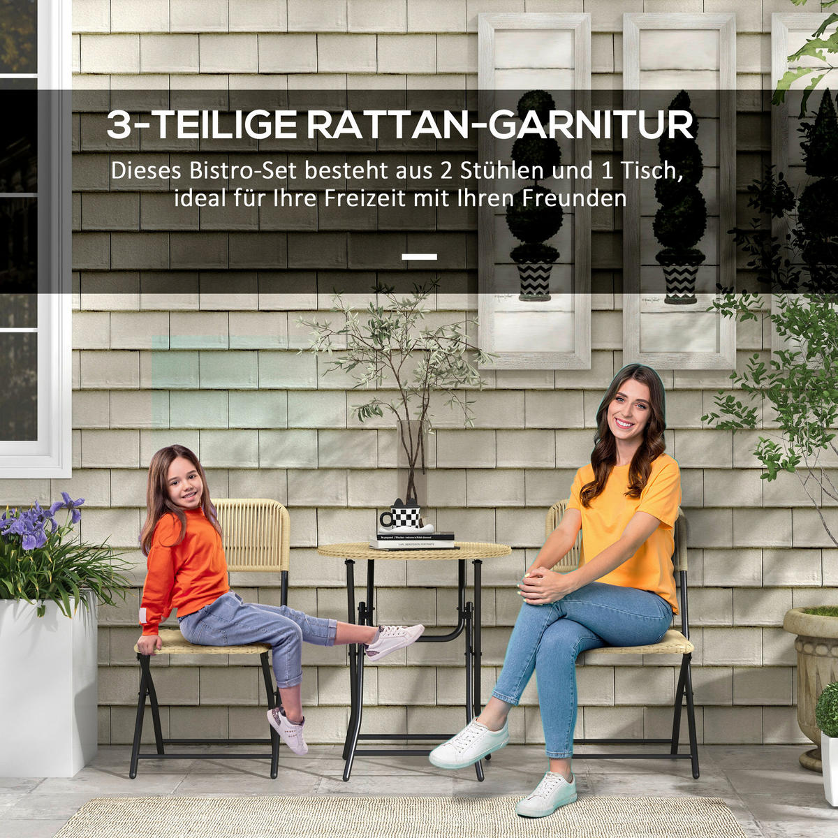 Outsunny Sitzgruppe gelb Polyrattan B/H/L: ca. 60x60x70 cm Bistro-Set - gelb (70,00/60,00/60,00cm) - Outsunny