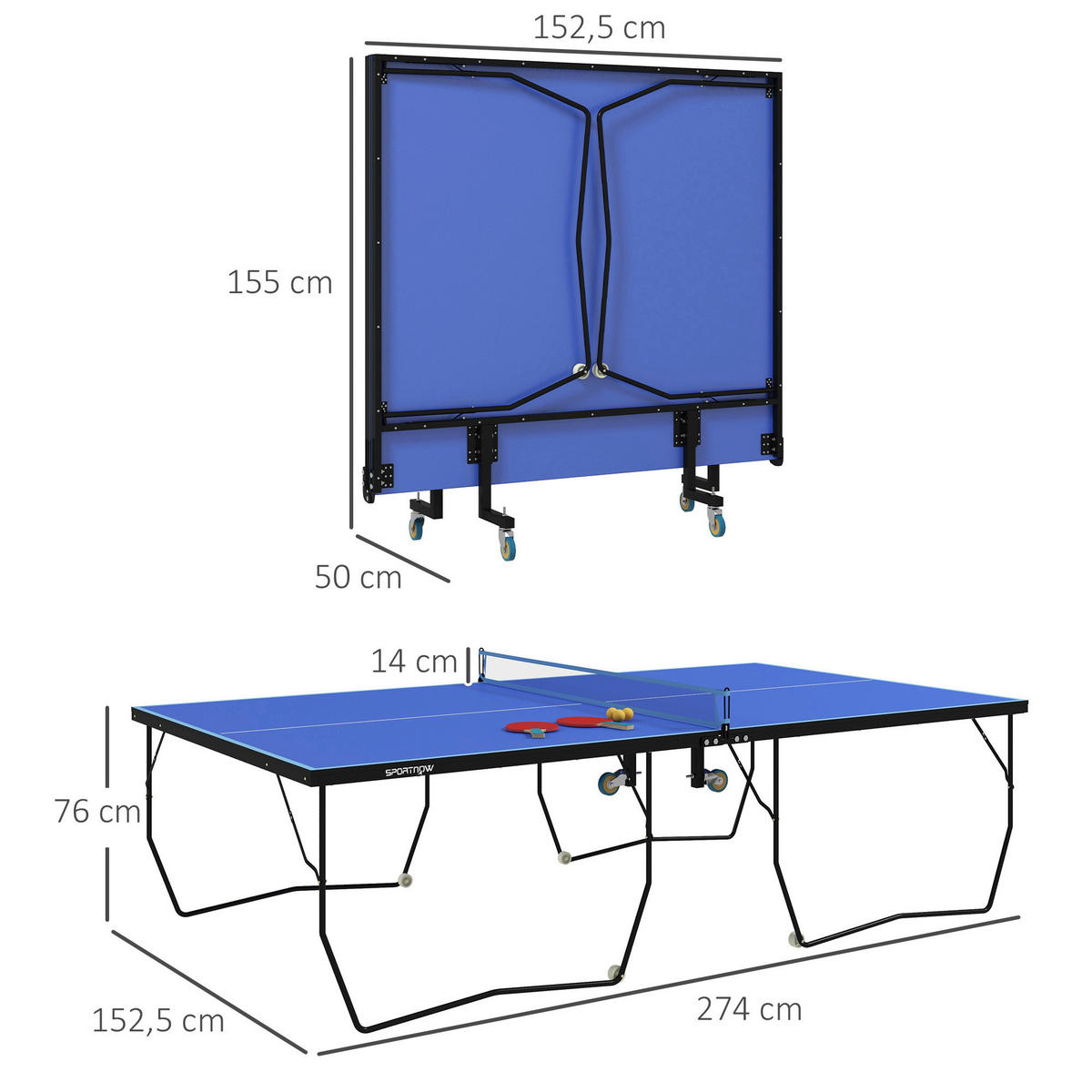 SPORTNOW Tischtennisplatte blau Stahl B/H/L: ca. 152,5x76x274 cm Tischtennisplatte - blau (274,00/152,50/76,00cm) - SPORTNOW