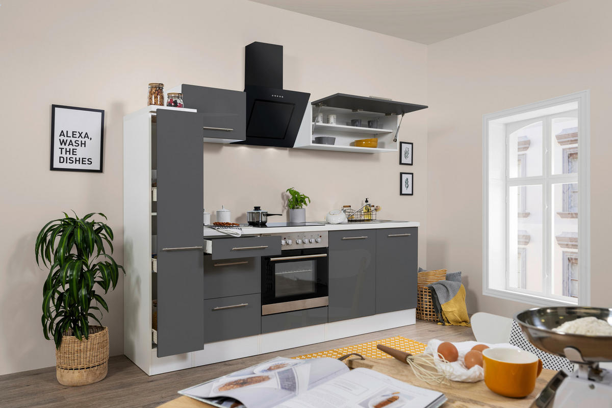 Respekta Küchenblock Amanda grau Hochglanz B/H/T: ca. 240x200x60 cm Amanda - weiß/Edelstahloptik (240,00/200,00/60,00cm) - Respekta