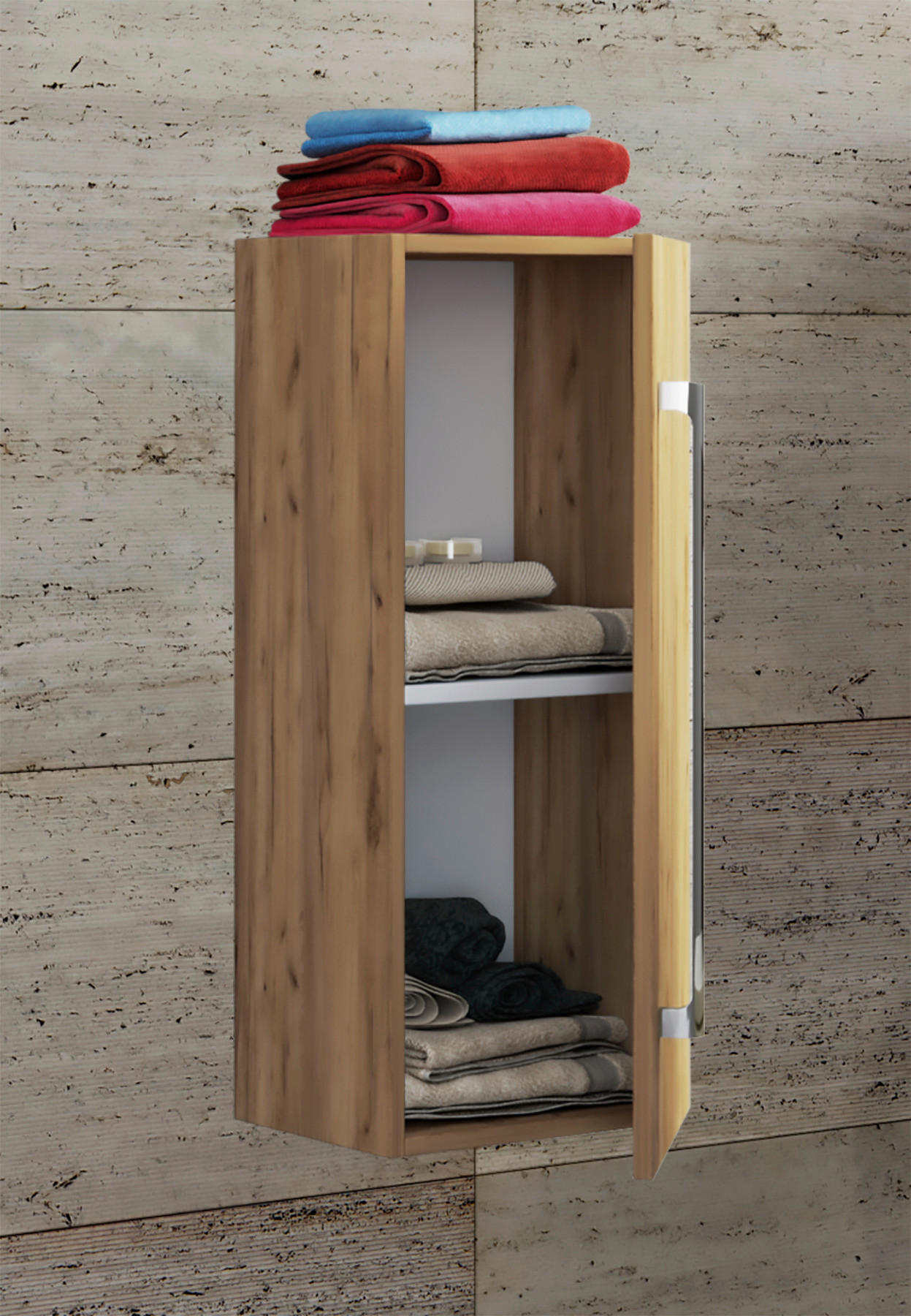 Midischrank Badinos Eiche Honig Nachbildung Alu Optik B/H/T: ca. 33x75x22 cm Badinos - Eiche/Alu (33,00/75,00/22,00cm) - VCM Möbel