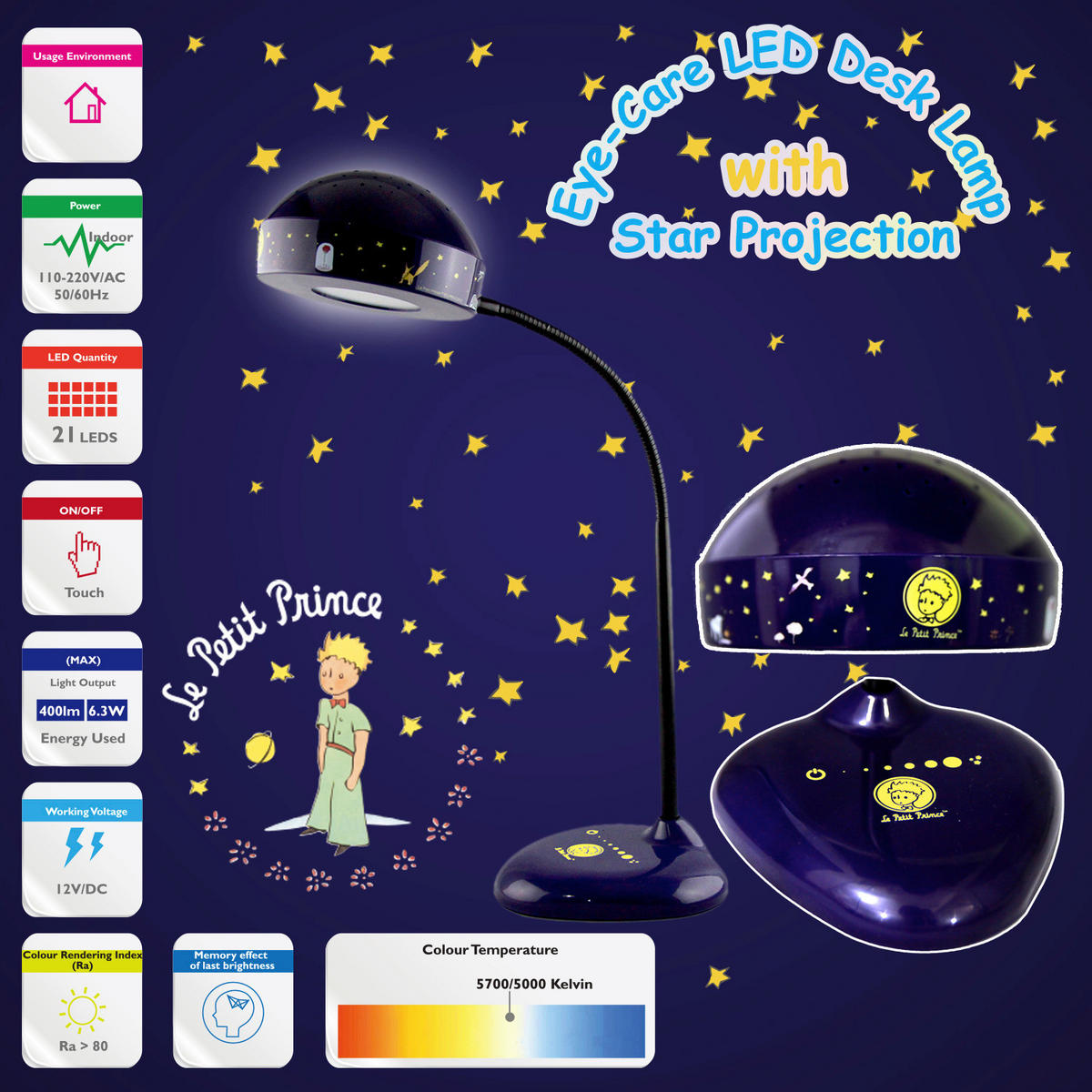 Niermann LED-Tischleuchte Kleiner Prinz 202 schwarz blau Kunststoff B/H/T: ca. 24x50x14 cm 1 Brennstellen Kleiner Prinz - blau/schwarz (24,00/50,00/14,00cm) - Niermann