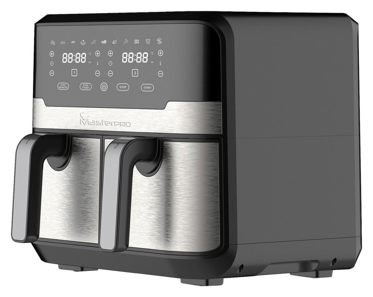 MASTERPRO Heißluftfritteuse Doppelbehälter BGMP-9178-BK silber Metall B/H/T: ca. 45x35,5x38 cm ca. 9 l Rocket duo 900 BGMP-9178-BK - schwarz/silber (45,00/35,50/38,00cm) - MASTERPRO