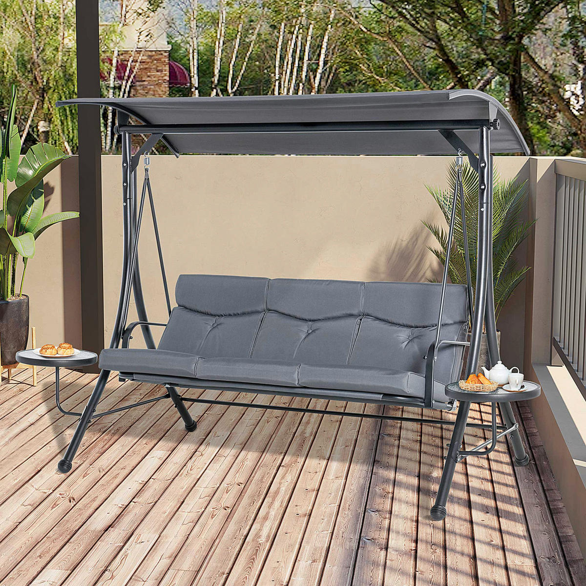 Outsunny Hollywoodschaukel grau Polyester B/H/L: ca. 125x177x271 cm Hollywoodschaukel - grau (271,00/125,00/177,00cm) - Outsunny