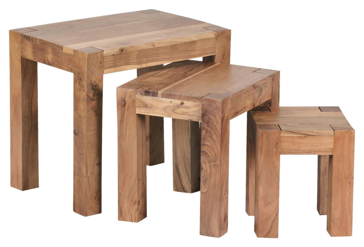 Beistelltisch 3er-Set natur Akazie 3er-Set - natur - Wohnling