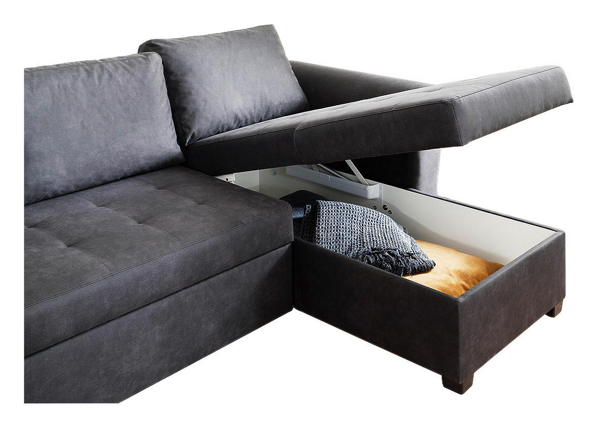 Ecksofa mit Bettfunktion und Bettkasten anthrazit B/H/T: ca. 260x89x155 cm Lasse_2F/REC/BK_Ecksofa - schwarz/anthrazit (260,00/89,00/155,00cm)