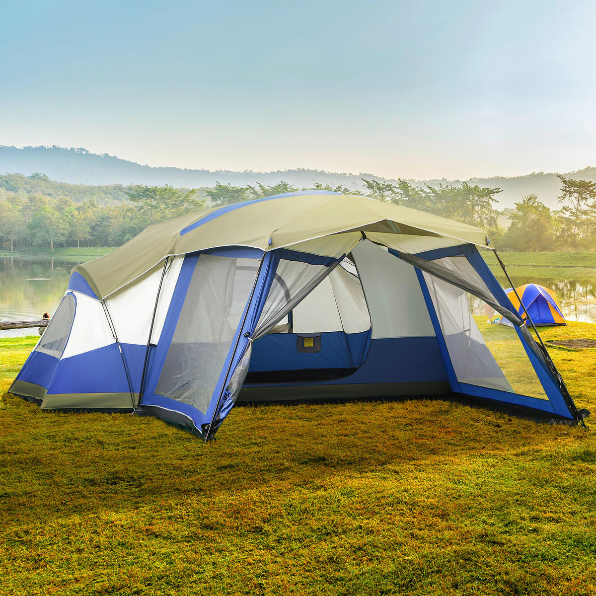 Outsunny Zelt grau Edelstahl B/H/L: ca. 487x518x237 cm Zelt - blau/grün (237,00/487,00/518,00cm) - Outsunny