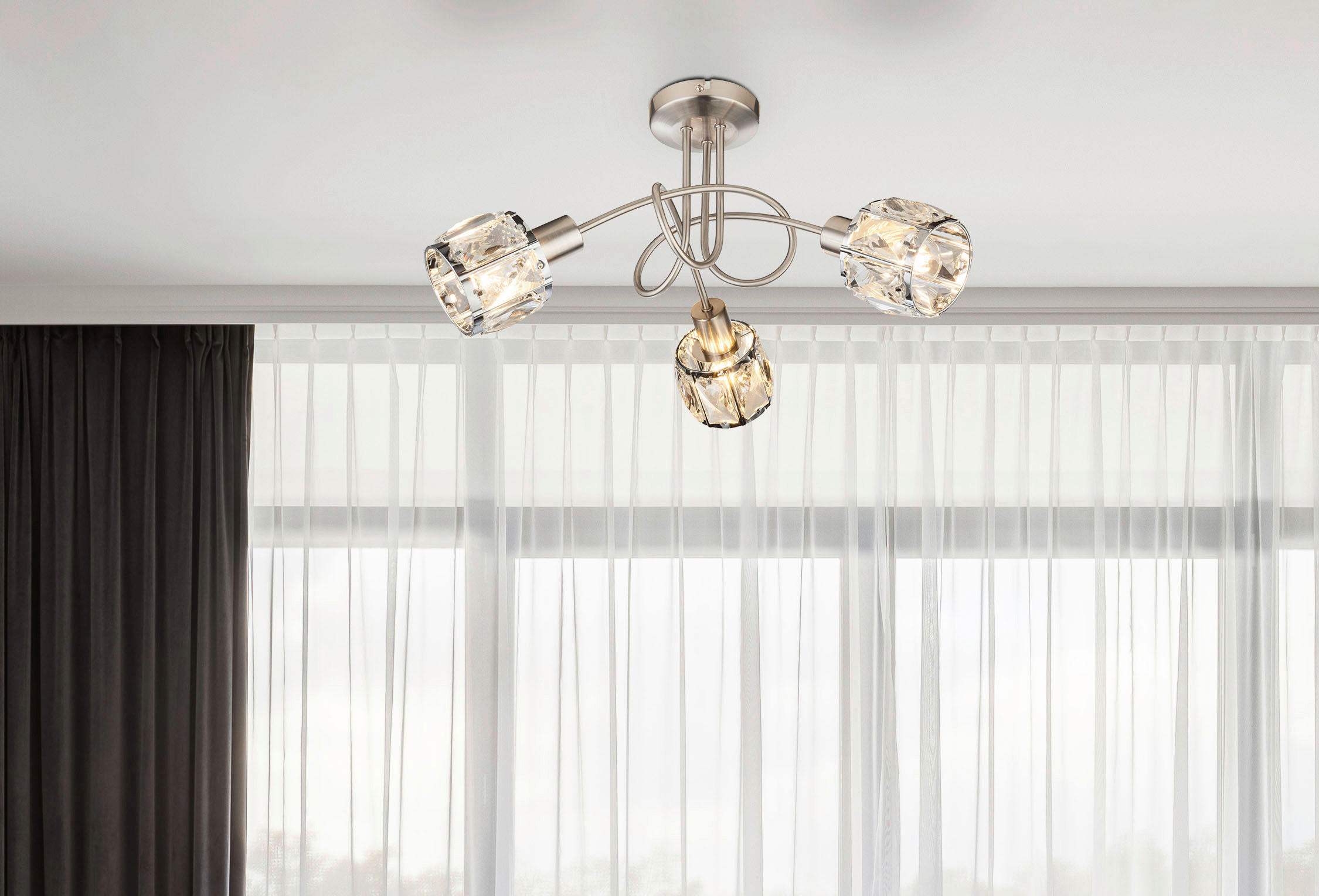 GLOBO Spot klar nickel matt Metall Glas H/D: ca. 24x38 cm E14 3 Brennstellen KRIS - klar/nickel matt (38,00/24,00cm) - GLOBO