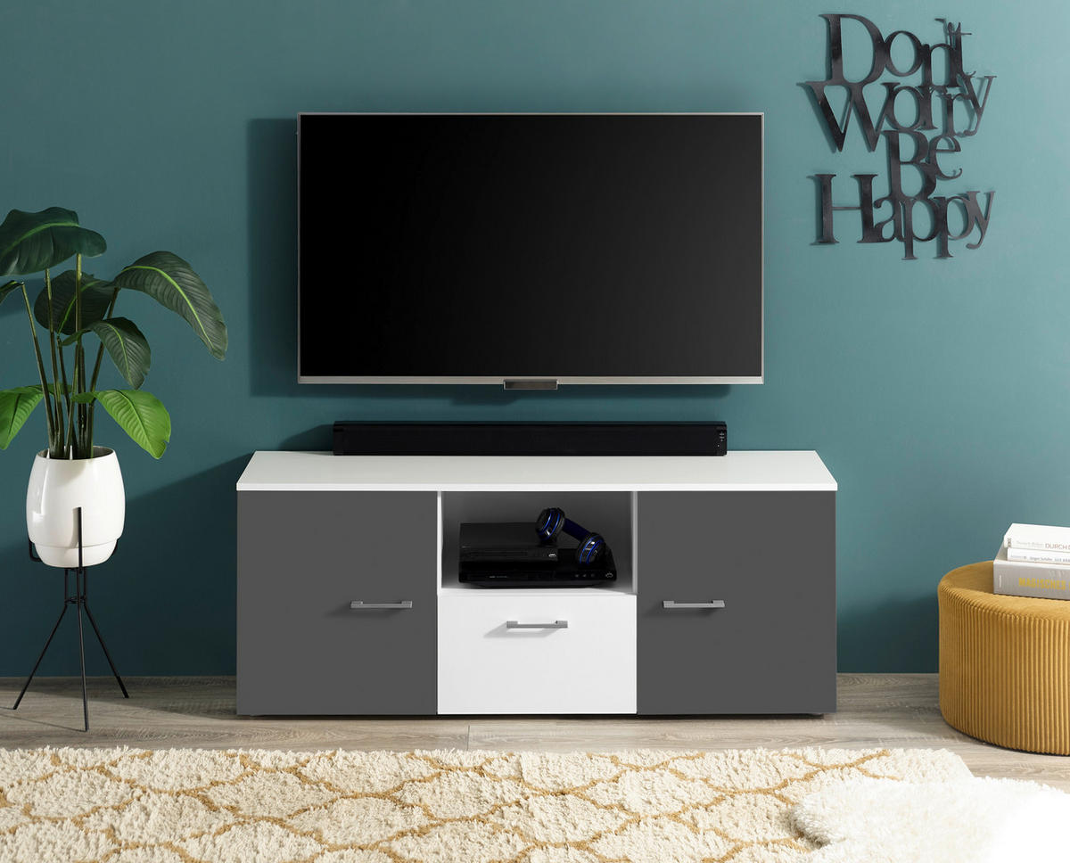 TV-Board Alex weiß Graphit B/H/T: ca. 135x54x37 cm Alex - weiß/Graphit (135,00/54,00/37,00cm)
